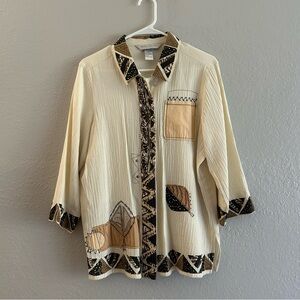 Napa Valley cream and brown button-up shirt with leaf design #autumnvibes